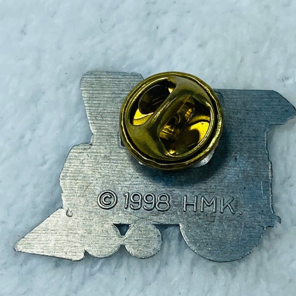 1998 HMK Train 25th Anniversary Tie Tack Pin Pewter Silver Color Steam Engine - Picture 10 of 16
